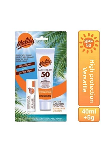 Malibu لوشن الوجه الواقي من الشمس SPF50 - واقي الشفاه ومرطب SPF30