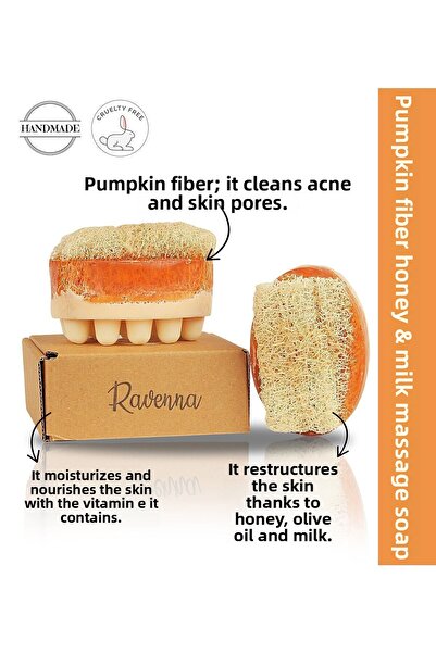 RAVENNA صابون تدليك من ألياف اليقطين الطبيعية بالعسل والحليب 130 جرام