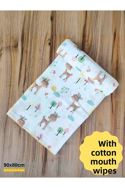 Tomuycuk بطانية أطفال منقوشة من الموسلين الأصفر - 100% قطن، Oeko-Tex، حديثي الولادة 90x80 سم