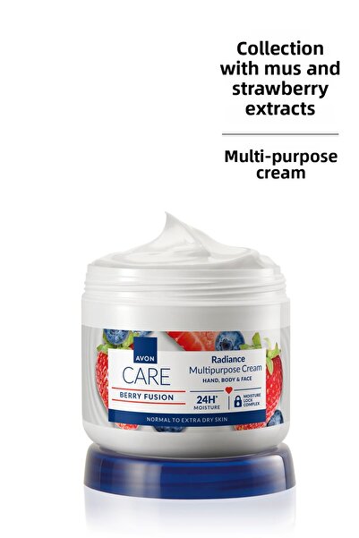 AVON كريم العناية باليدين والوجه والجسم بخلاصة التوت البري والفراولة - 400 مل