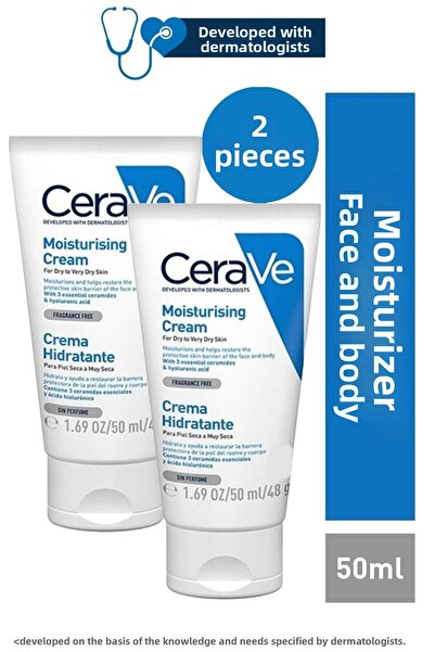 CeraVe كريم مرطب للبشرة الجافة يحتوي على السيراميد وحمض الهيالورونيك للوجه وا...