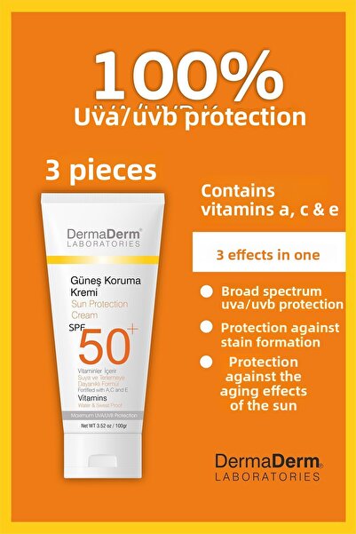 DermaDerm واقي الشمس SPF 50+ Dermaderm - 100 مل، 3 قطع