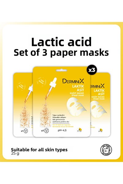 Derminix قناع ورقي للوجه بحمض اللاكتيك لشد المسام ومضاد للعيوب، عبوة من 3 قطع