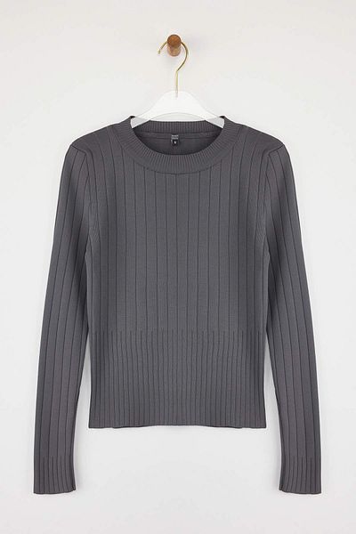 Trendyol Collection Anthracite Basic Crew Neck Knitwear Sweater Twoaw23Kz01249