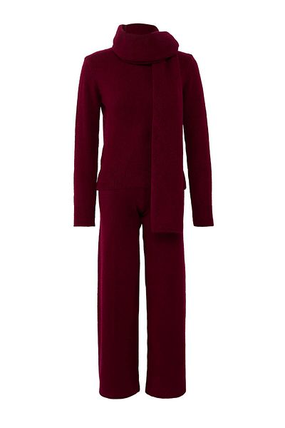 Trendyol Collection Burgundy Soft Textured Shawl Sweater-Pants Knitwear Bottom-Top Set Twoaw26Au00005