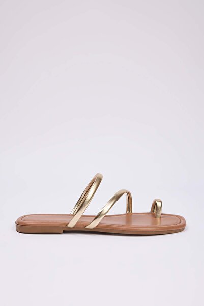 TRENDYOL SHOES Metallic Gold Thin Band Women Stylish Slippers Takss25Te00045