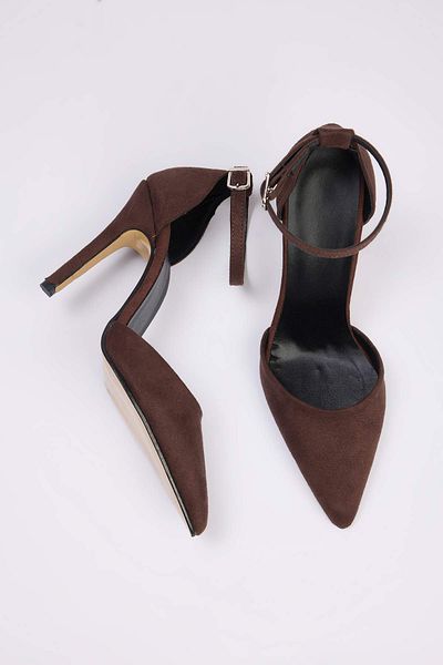 TRENDYOL SHOES Brown Ankle Strap Pointed Toe Women's Stiletto Thin Heeled Shoes Takss25To00089