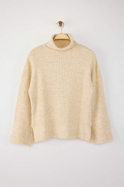 Trendyol Collection Stone Soft Textured Wide Fit Knitwear Sweater Twoaw23Kz0054