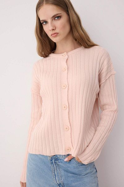 Trendyol Collection Powder More Sustainable Basic Ribbed Wide Fit Knitwear Cardigan Twoaw26Hi00128