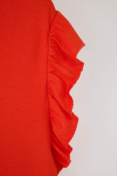 Trendyol Curve Red Crew Neck Ruffled Sleeves 100% Cotton Knitted T-Shirt Tbbss23Bf00006