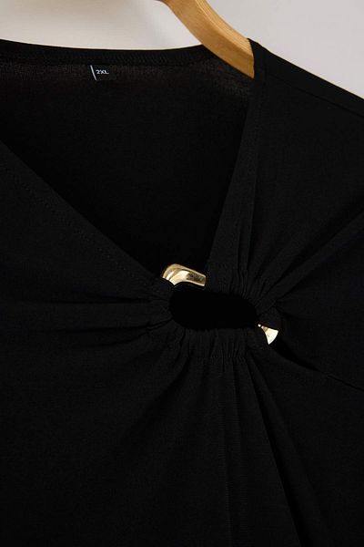 Trendyol Curve Black Asymmetric Collar Knitted Plus Size Blouse Tbbaw26Af00010