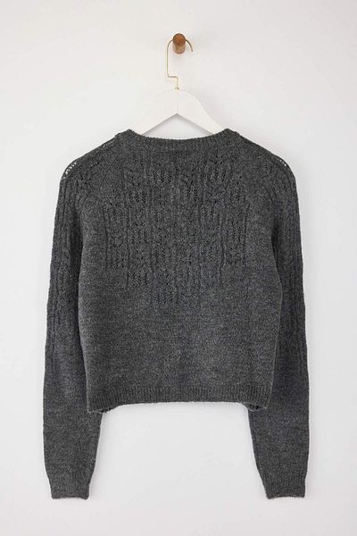 Trendyol Collection Anthracite Soft Textured Openwork / Perforated Sweater Cardigan TWOAW21HI0020