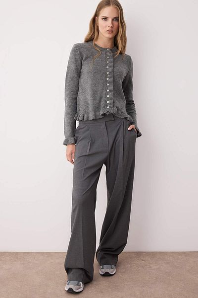 Trendyol Collection Anthracite Button Detailed Soft Textured Knitwear Cardigan Twoaw26Hi00038
