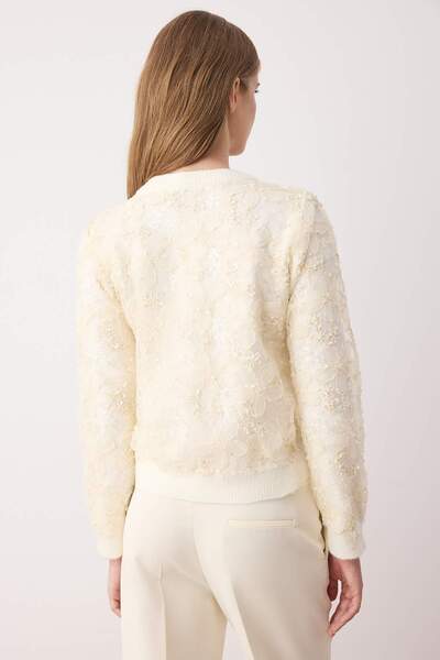 Trendyol Collection Ecru krajkou zdobený měkký pletený kardigan TWOAW26HI00024