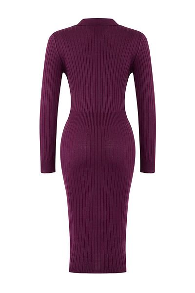 Trendyol Collection Plum Midi Knitwear Polo Collar Dress Twoaw22El1376