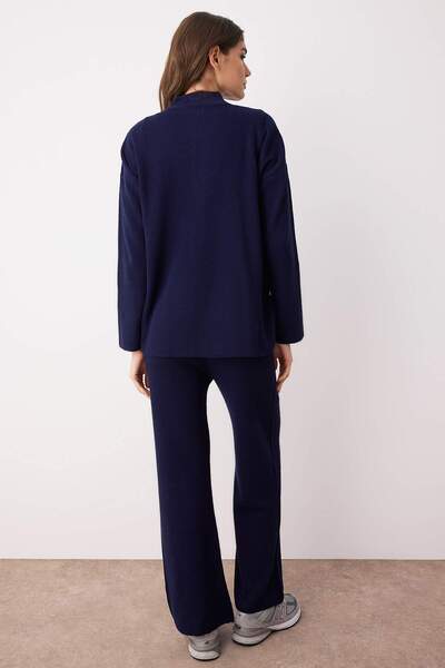 Trendyol Collection Navy Blue Wide Fit Zippered Basic Knitwear Bottom-Top Set Twoss24Au00078
