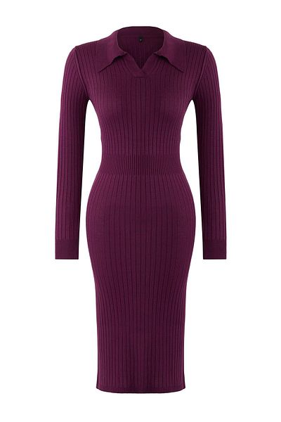Trendyol Collection Plum Midi Knitwear Polo Collar Dress Twoaw22El1376