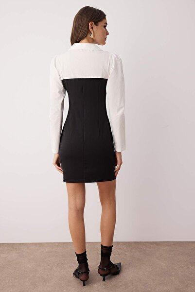 Trendyol Collection Μίνι υφαντό φόρεμα με μαύρο γιακά με κορδόνι TWOAW23EL00611