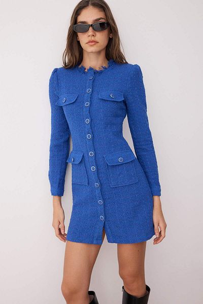 Trendyol Collection Tweed Saks Tweed Jacket rovného střihu TWOAW24EL00405