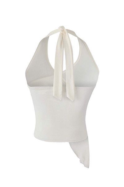 Trendyol Collection Bluză de petrecere din tricot din viscoză, fără mâneci, cu guler plat, alb TPRSS25BZ00048