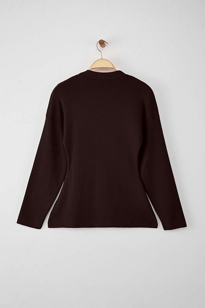 Trendyol Collection Brown V-Neck Mercerized Look Premium Yarn/Special Yarn Knitwear Cardigan Twoaw26Hi00079
