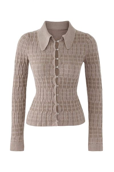 Trendyol Collection Mink Textured Polo Neck Premium/Special Thread Fitted/Fitted Knitwear Cardigan Twoaw26Hi00081