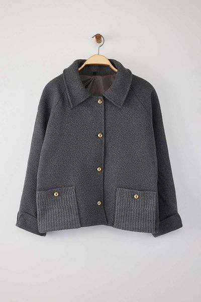 Trendyol Collection Gray Regular Fit Cashmere Slim Plus Size Coat Twoaw26Aw00005