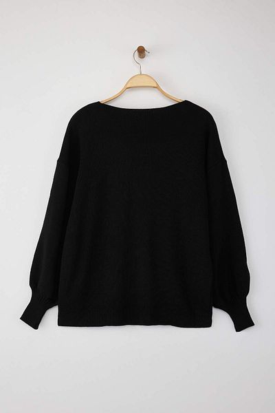 Trendyol Curve Black Bow/Ribbon Detailed Knitwear Cardigan Tbbaw26Av00011