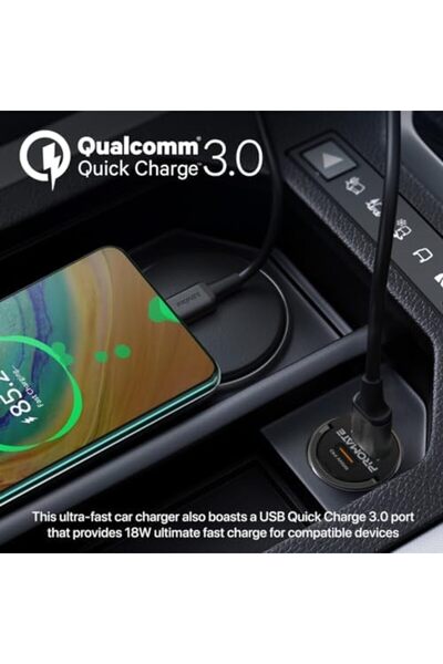 Promate Car Charger, Transparent 65W Ultra-Compact Car Adapter with USB Type-C Port, Qualcomm QC 3.0
