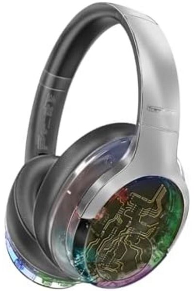 Promate Wireless Headphones, Hi-Fidelity Transparent ANC Bluetooth v5.3 Headset with RGB Lights, Mic