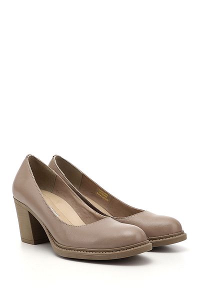 GÖNDERİ(R) Women/Girls Beige Medium Thick Heeled Genuine Leather Shoes