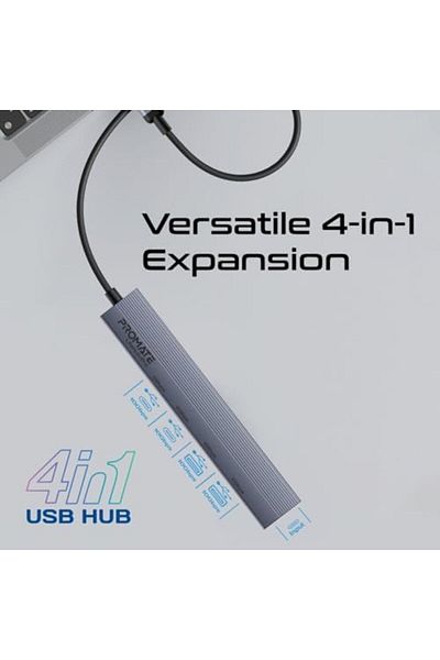 Promate موزع متعدد الشاشات 4 في 1 مع منفذي USB-A وUSB-C