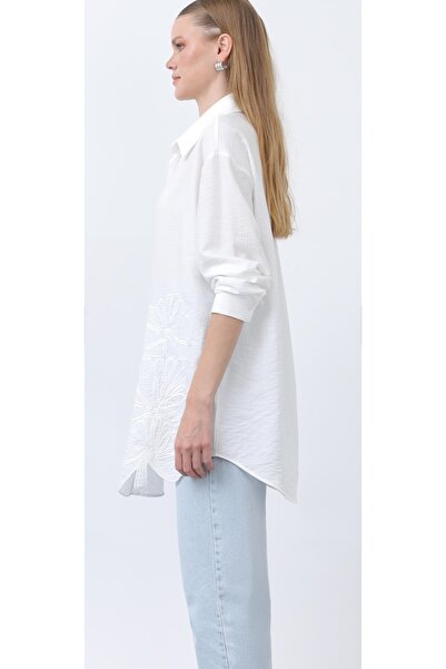 Puane Women's Chest and Skirt Part Embroidery Detail High Quality Fabric Handwork Detail Tunic Shirt