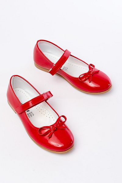 p papuccum ortopedi çocuk ayakkabıları Girl's Red Patent Leather Non-Slip Sole Mustache Ballerinas