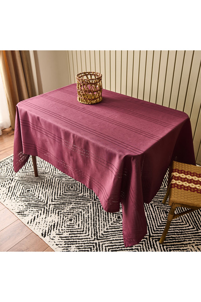 Evidea Soft Jakarlı Dokuma Masa Örtüsü - Mürdüm - 160x220 cm