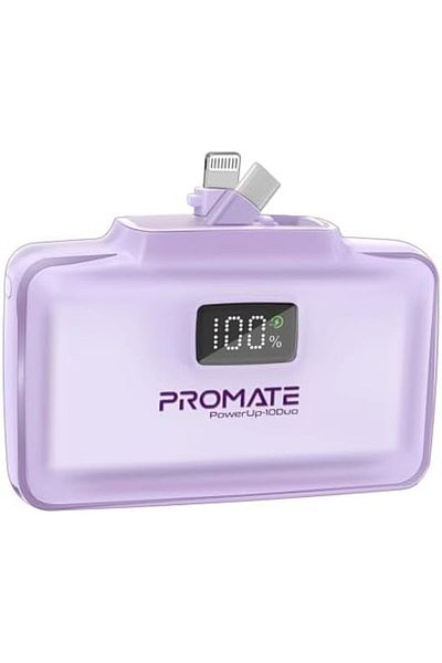 Promate Power Bank, 10000mAh Compact Power Bank with 20Watt USB-C™ In/Out Foldable Connector, 20Wa