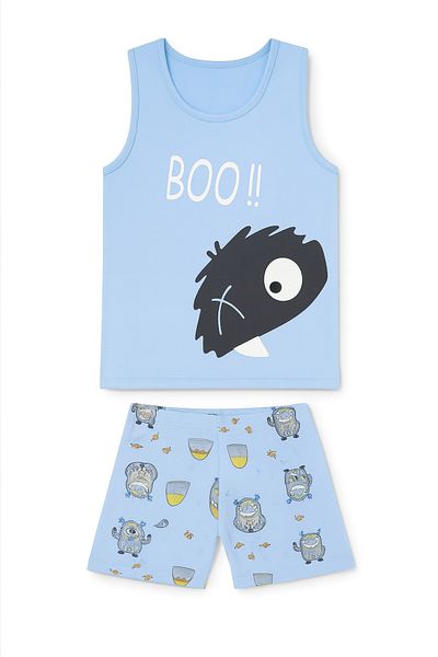 Little Frog Set pijamale băieți cu pantaloni scurți cu bretele groase Eskimo Little Monster