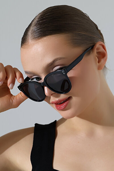 Lozzo نظارات شمسية بيضاوية سوداء UV400 مع إكسسوارات نسائية 23008 c2