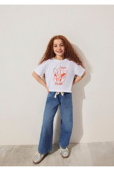 Mavi Bedrucktes Crop Top - Weißes T-Shirt mit lockerer, entspannter Passform 7610275 -620