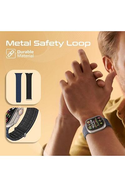 Promate Powerful N52+ Magnetic Apple Watch Band With Metal Safety Loop, Durable Silicone, Compatible