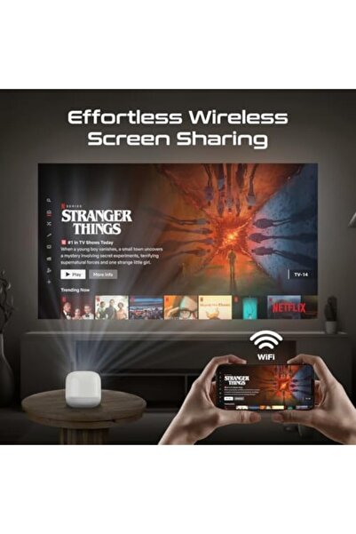 Promate Portable Projector with HD Resolution, 4K Support, Wireless Screen Sharing, Built-In Speaker