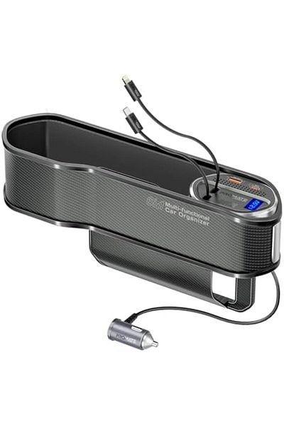 Promate 6 in 1 Multi-Functional Car Organizer, 65W Charging Station With 20W Lightning Retractable C