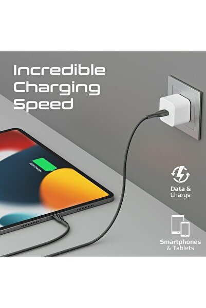 Promate كابل USB-A إلى Lightning بطول 200 سم، قوة شد عالية، شحن سريع ممتاز ومزامنة بيانات،