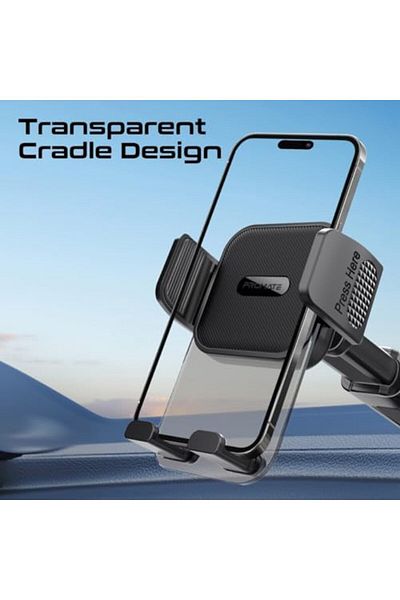 Promate Innovative Car Phone Holder, Transparent Auto Clamping Design, With Extendable Arm, Multi-An