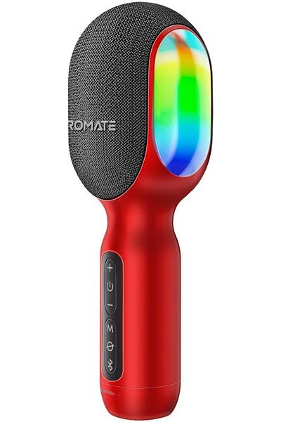 Promate Wireless Bluetooth Karaoke Microphone, Handheld 5-in-1 Karaoke Microphone & Speaker with LED