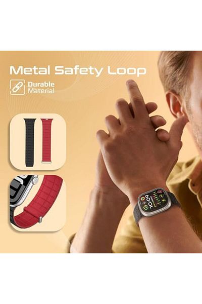 Promate Powerful N52+ Magnetic Apple Watch Band With Metal Safety Loop, Durable Silicone, Compatible