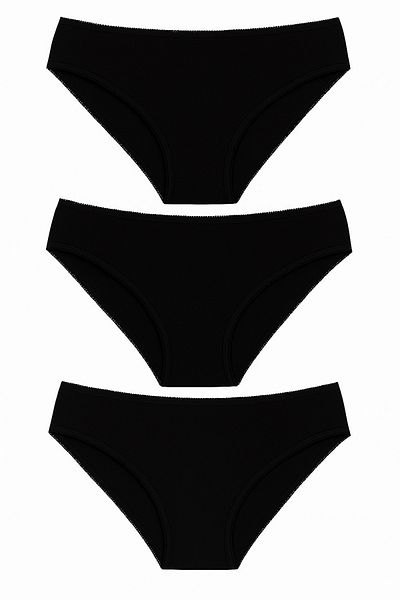 PAMORA Cotton Casual Basic Black Women's Panties Set of 3