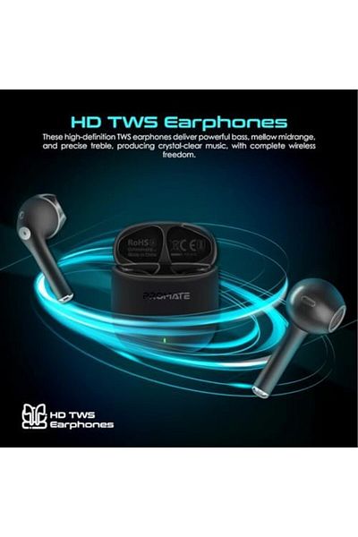Promate Wireless Earphones, True Wireless Environmental Noise Cancelling Earbuds with IntelliTouch C