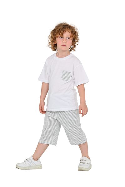 ERDEM KIDS Boys Basic T-Shirt Shorts Striped Capris Summer 2-Piece Set