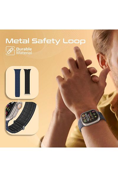 Promate Powerful N52+ Magnetic Apple Watch Band With Metal Safety Loop, Durable Silicone, Compatible